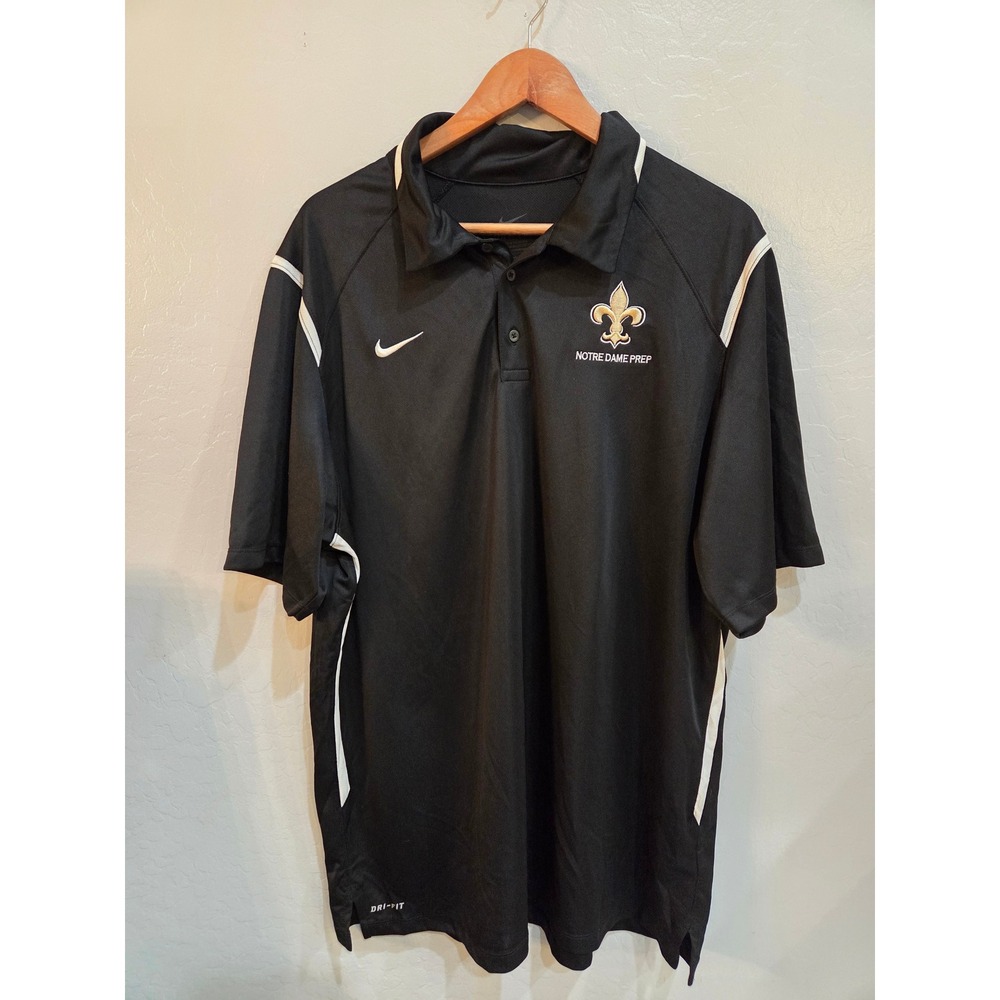 Nike Dri-FIT Notre Dame Prep Polo Shirt Mens XL Black Fleur-de-lis Embroidered